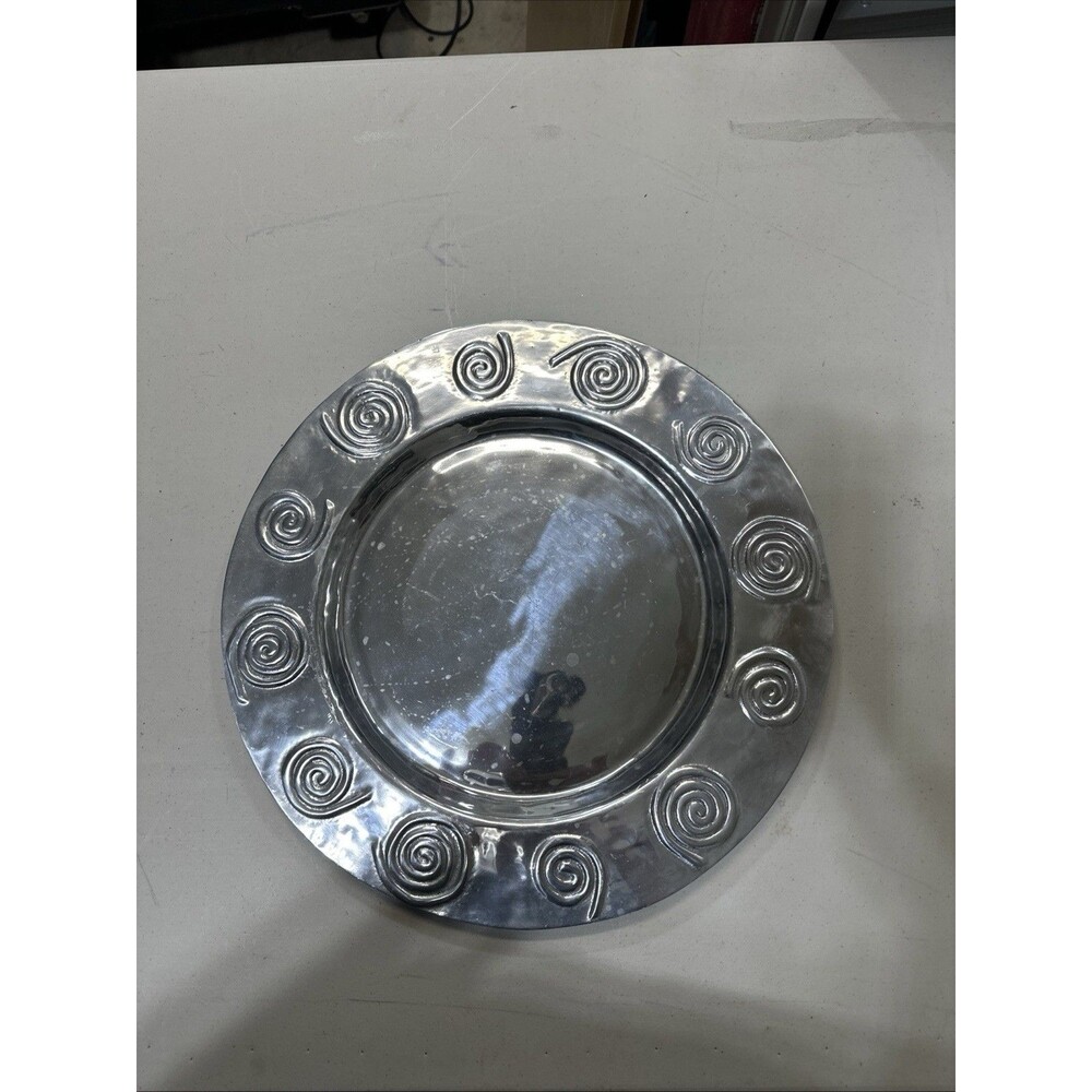 Sandstone vintage round pewter tray with a spirals On It’s border 18 Inches